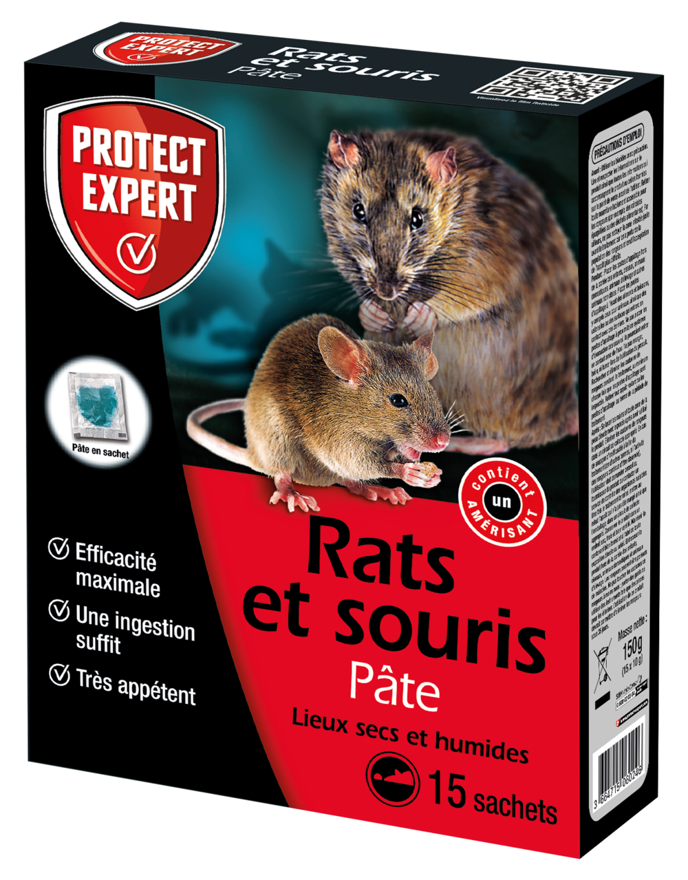 Rasou150n anti rats & souris 150 g - efficacité maximale - 15 pâtes - lieux secs et humides - agit dès la première ingestion