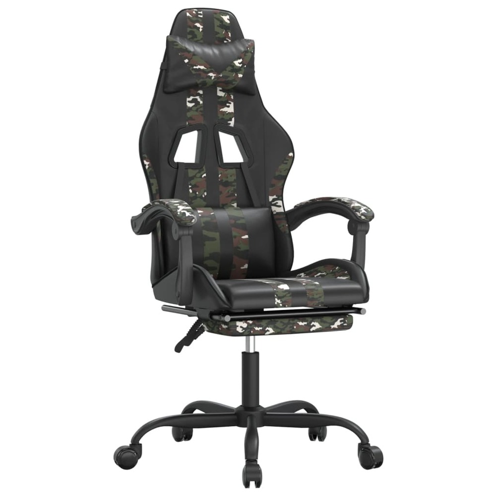 Chaise de jeu avec repose-pied noir et camouflage similicuir