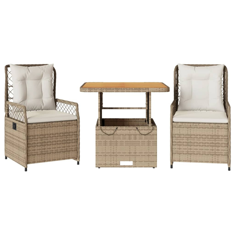 Ensemble à manger de jardin et coussins 3 pcs beige poly rotin