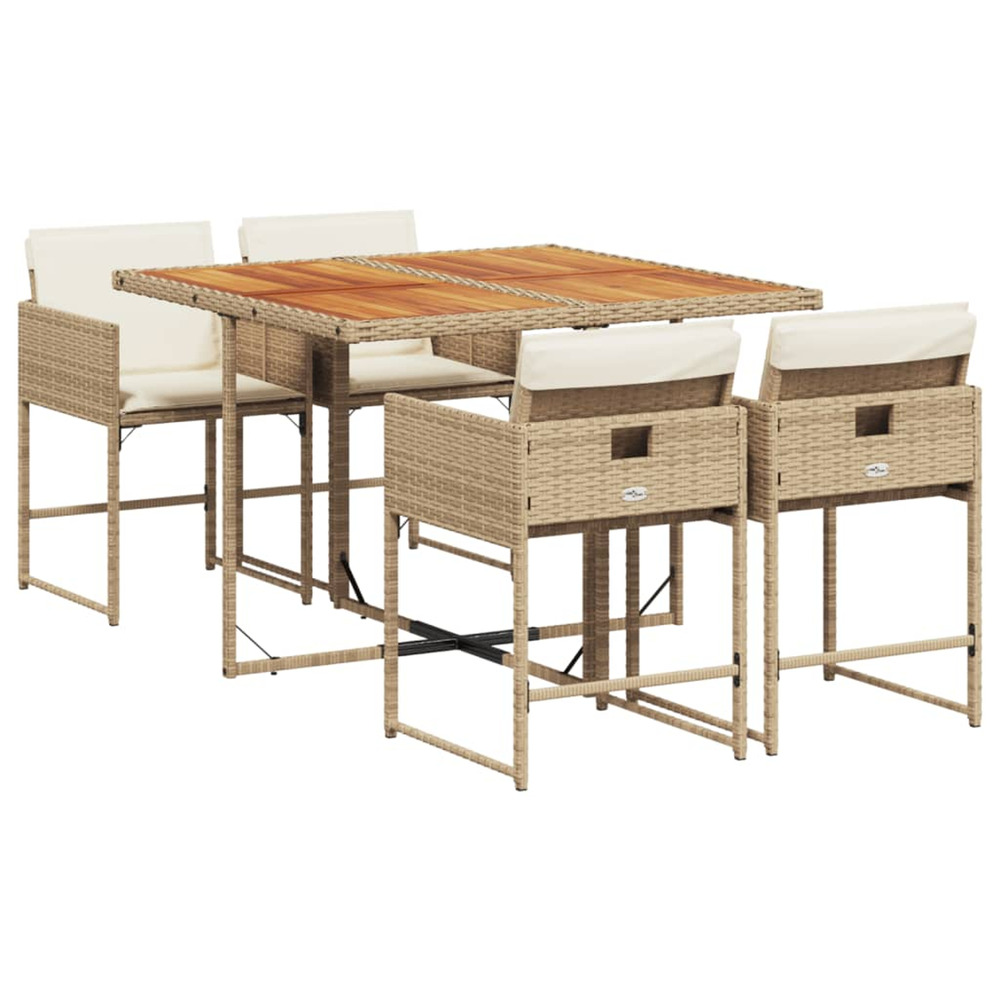 Ensemble à manger de jardin avec coussins 5pcs beige poly rotin