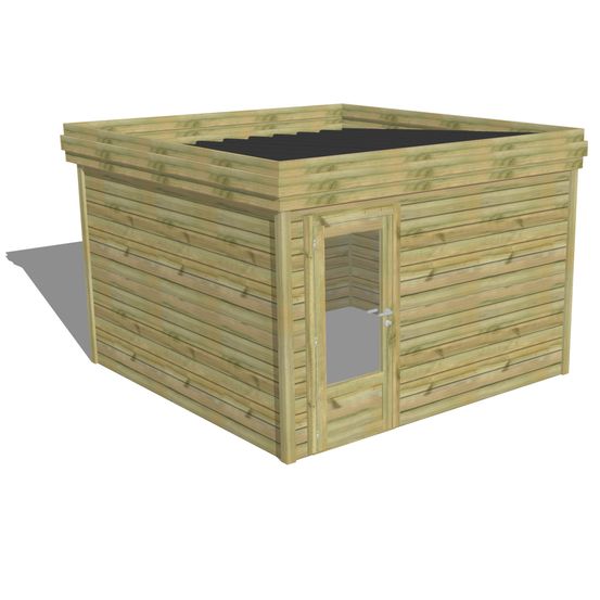 Abri de jardin bois pin traité autoclave 27mm - 3,44x3,44m / 12m2 - bac acier - abri français
