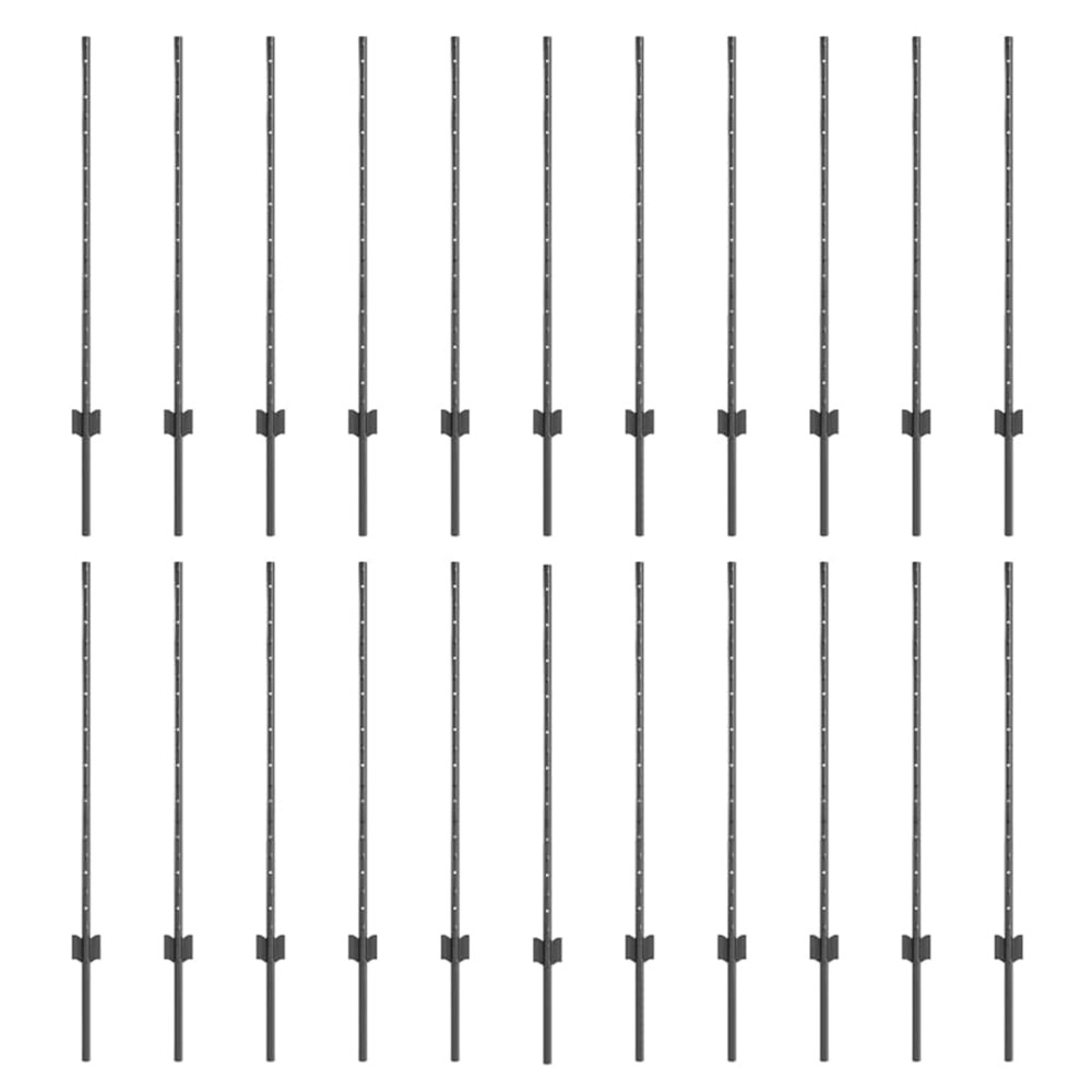 Poteaux de clôture 44 pcs gris 140 cm acier