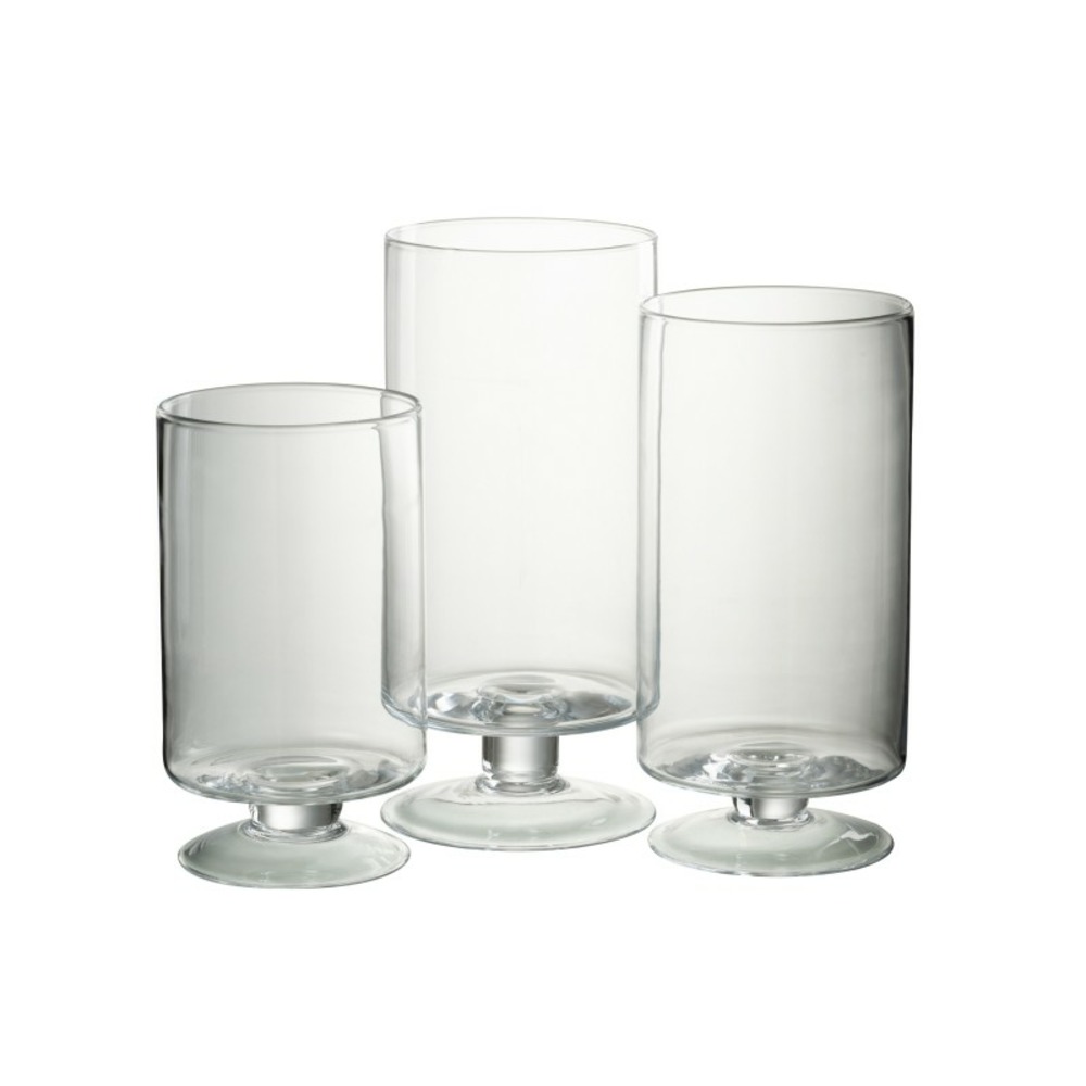 Photophore sur ped en verre transparent 16x16x33.5 cm
