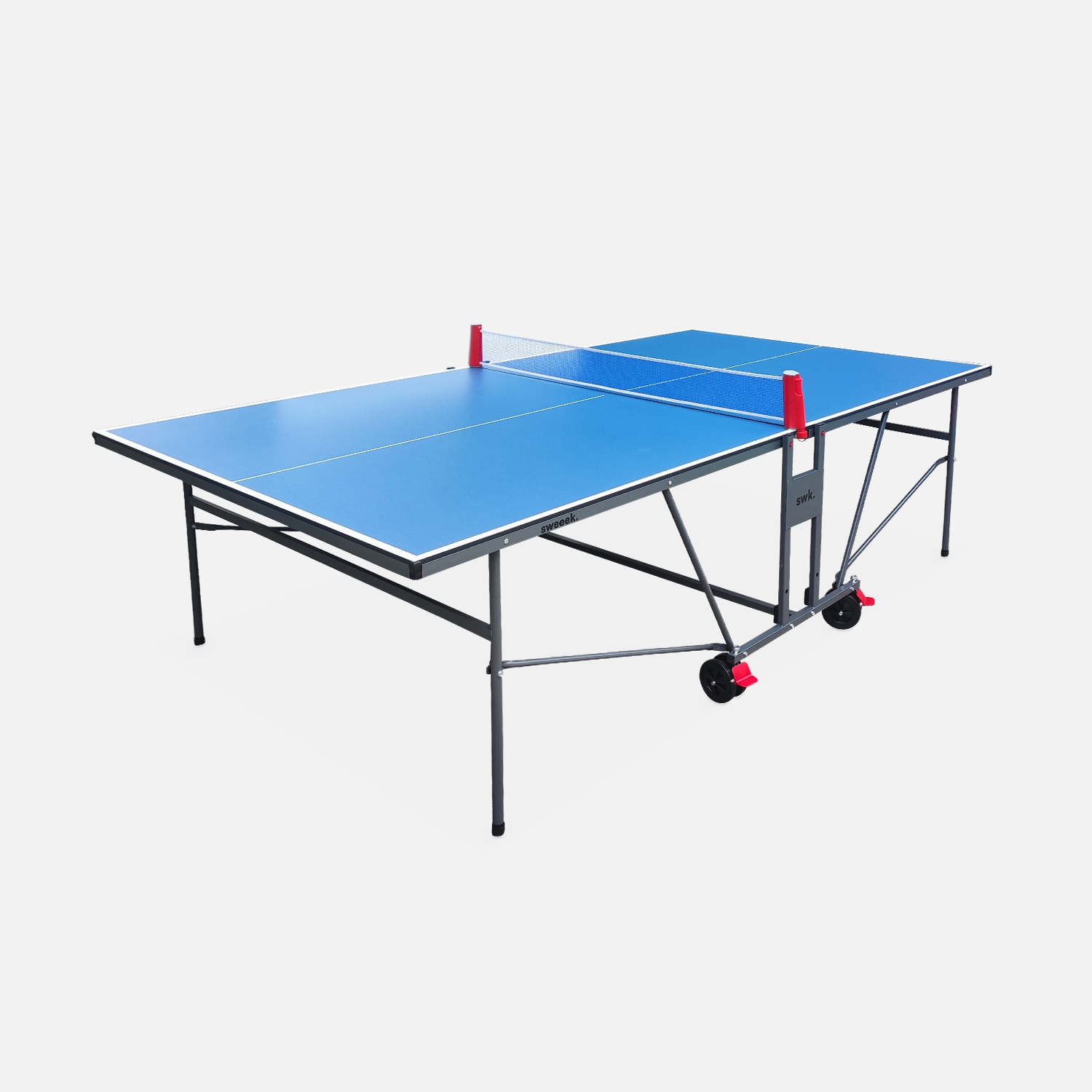 Table de ping pong indoor bleue - table pliable avec 2 raquettes et 3 balles. Pour utilisation intérieure. Sport tennis de table