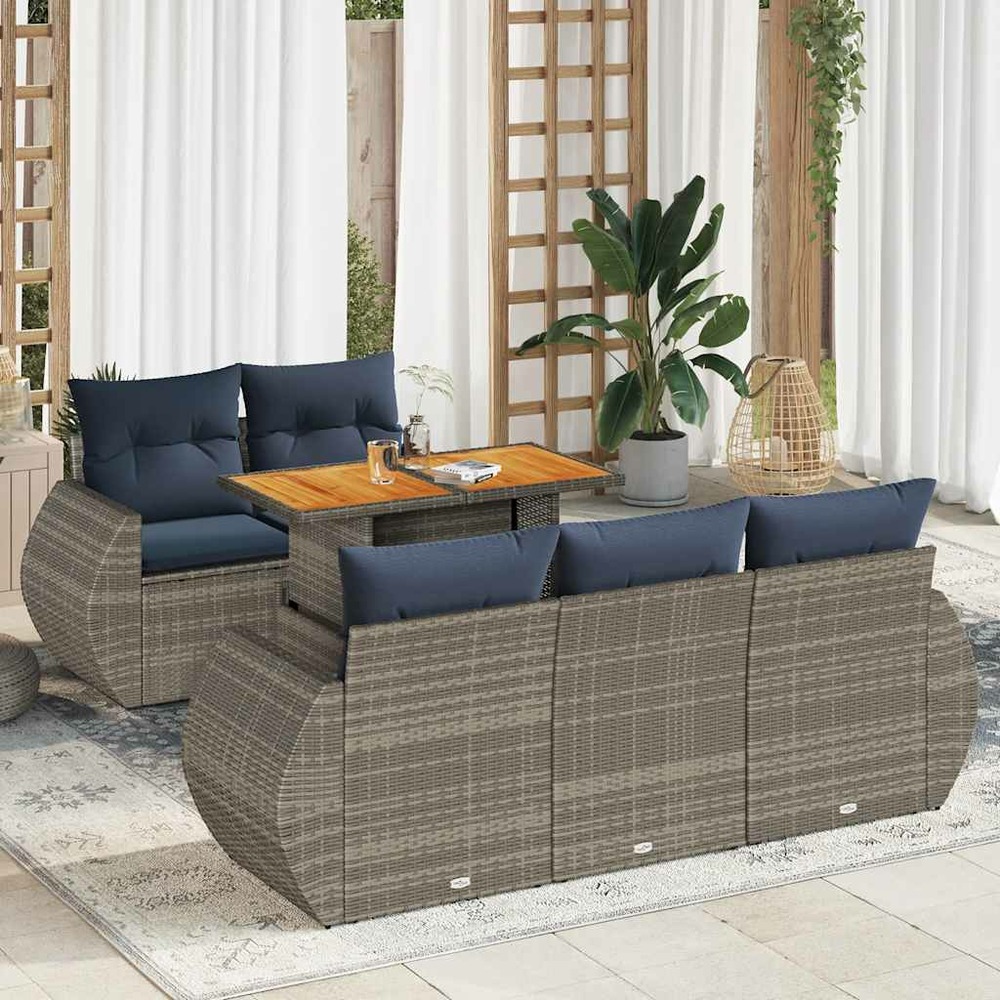 Salon de jardin 6 pcs avec coussins gris résine tressée
