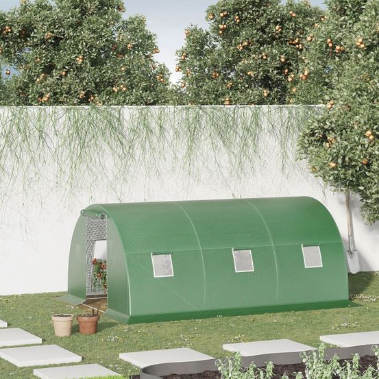 Serre tunnel pe acier galvanisé 450 x 300 x 200 cm verte jardin potager protection uv - comfortxl outdoor living