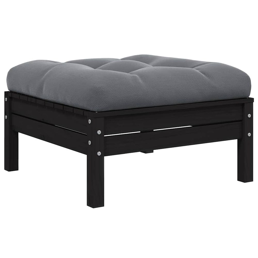 Repose-pied de jardin avec coussin anthracite bois de pin noir