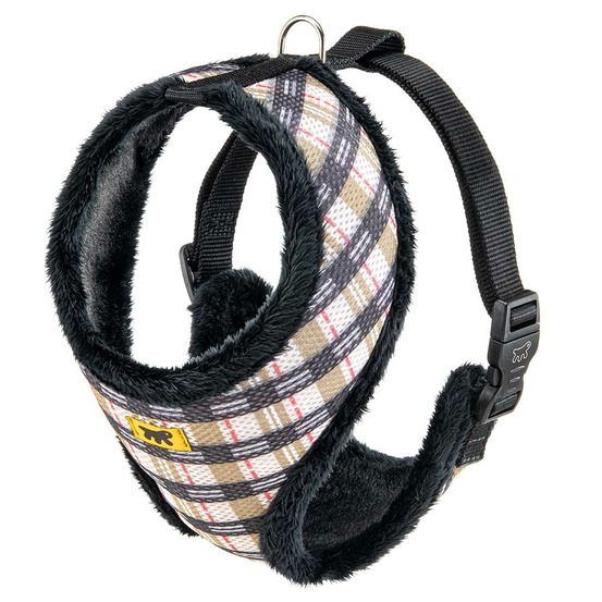 Nikita fur xl harnais pour chien, respirant, fourrure ecologique douce, sangle réglable, tartan