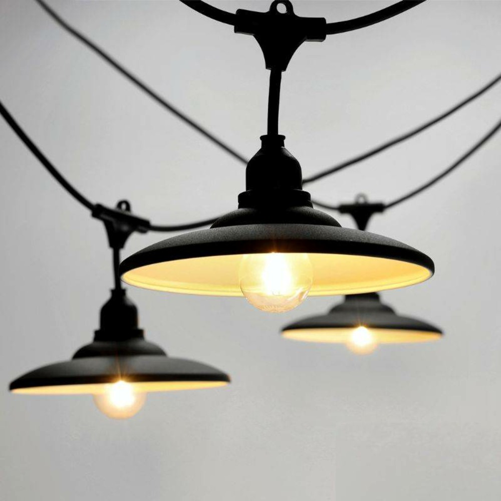 Guirlande guinguette 5m paros avec 5 abat-jours noir design culots e27 extensible