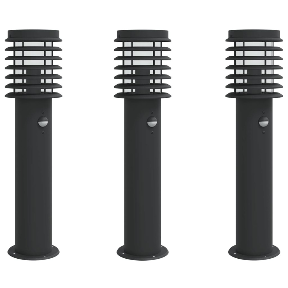 Lampadaires d'extérieur et capteurs 3 pcs noir acier inoxydable