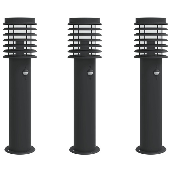 Lampadaires d'extérieur et capteurs 3 pcs noir acier inoxydable