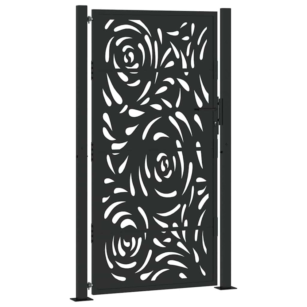 Portail de jardin noir 100x175 cm en acier avec motif flamme