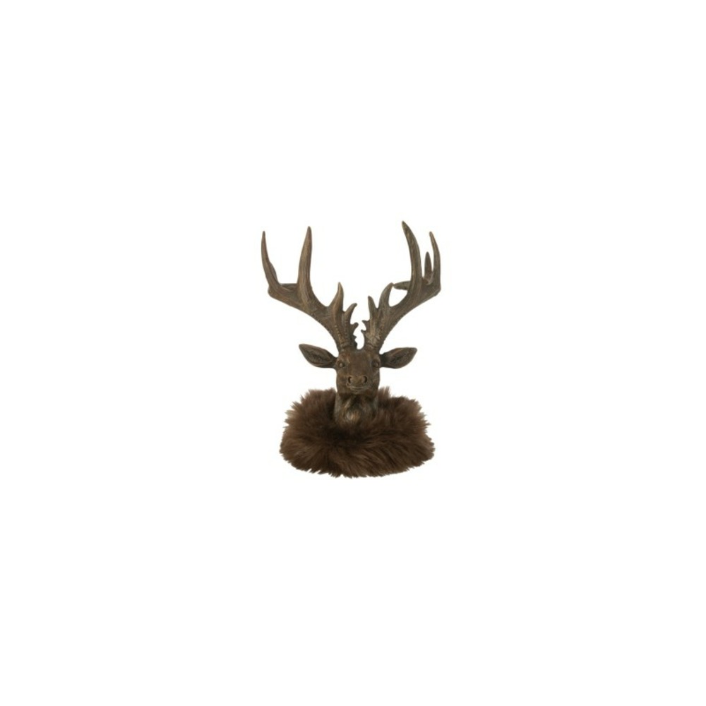Tête de cerf en polyrésine marron 14x15x16 cm