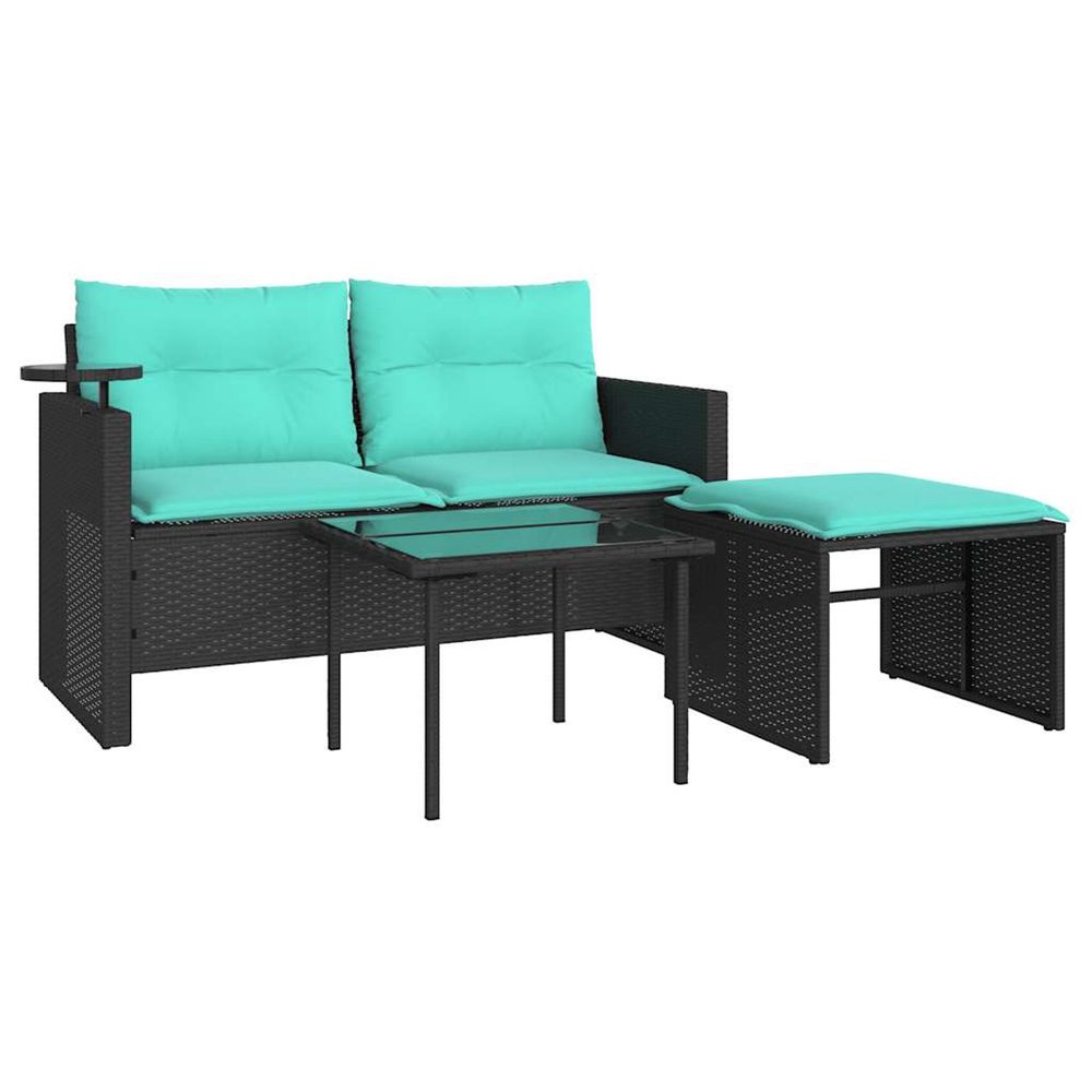 Ensemble de canapé de jardin 3 pcs avec coussins noir résine tressée