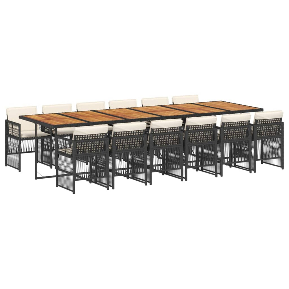 Ensemble à manger de jardin 13 pcs coussins noir résine tressée