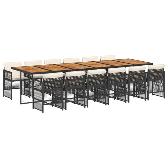 Ensemble à manger de jardin 13 pcs coussins noir résine tressée