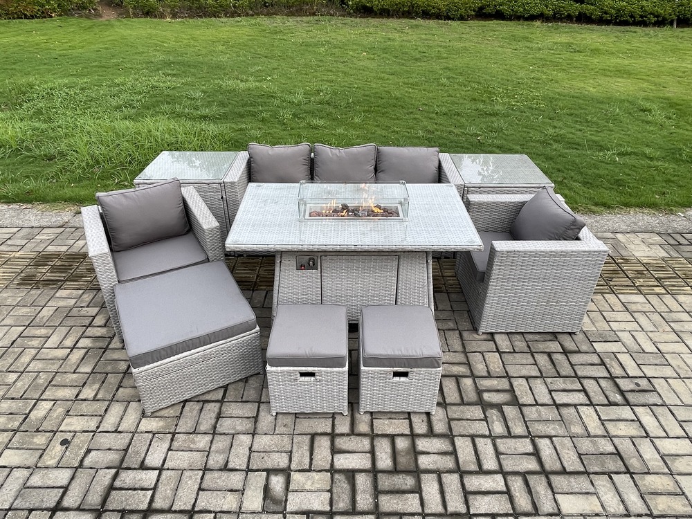 8 places ensemble meuble de jardin en rotin ave canapé et 2 fauteuil,2 table d'appoint,3 tabourets pour pelouse terrasse
