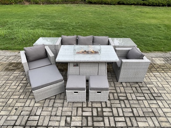 8 places ensemble meuble de jardin en rotin ave canapé et 2 fauteuil,2 table d'appoint,3 tabourets pour pelouse terrasse