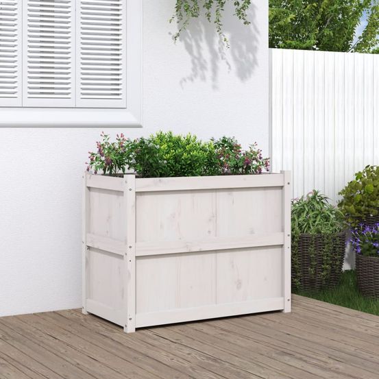 Jardinière haute surélevée en pin massif blanc pour balcon 90x50x70cm