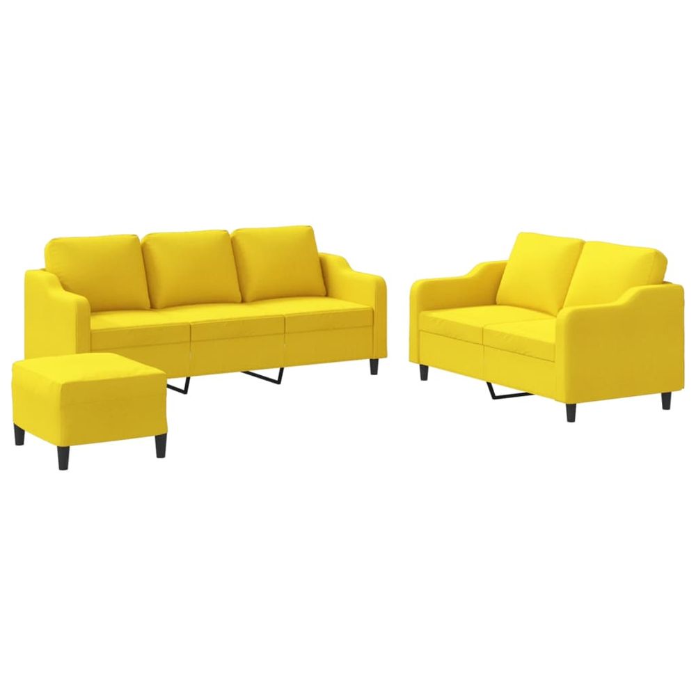 Ensemble de canapés 3 pcs avec coussins jaune clair tissu