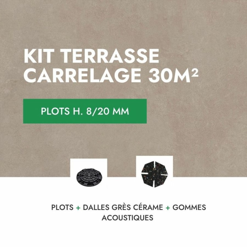 Kit carrelage terrasse 30m² - aspect ciment glocal sugar 60x60 cm - mirage - 8/20 mm