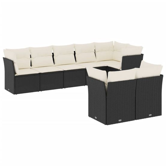 Salon de jardin 8 pcs avec coussins noir résine tressée