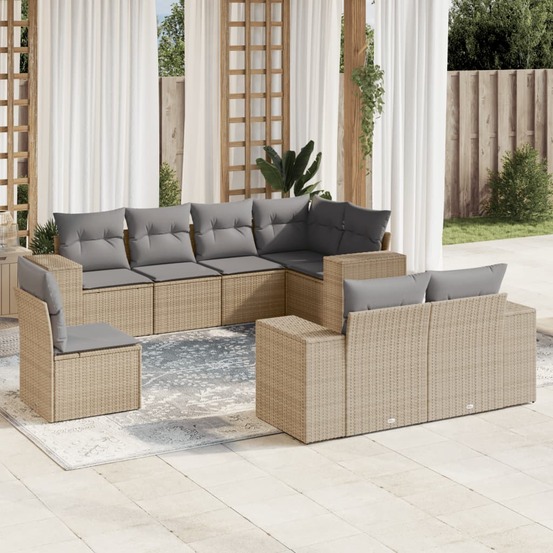 Salon de jardin avec coussins 8 pcs beige résine tressée