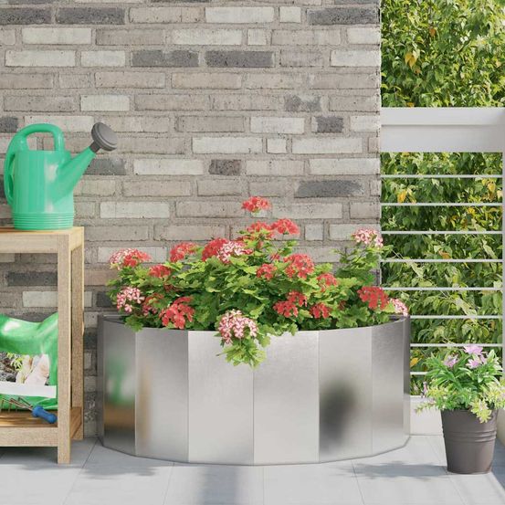 Jardinière demi-ronde inox pour jardin terrasse argent 90x45x35 cm
