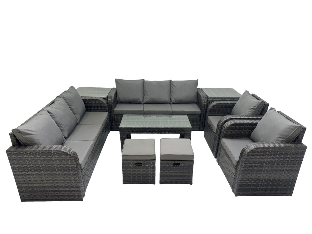 10 places ensembles de salon de jardin avec 2 chaise inclinables table basse 2 tables d'appoint 2 petits tabourets gris foncé mixte