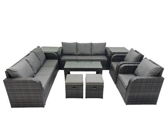 10 places ensembles de salon de jardin avec 2 chaise inclinables table basse 2 tables d'appoint 2 petits tabourets gris foncé mixte