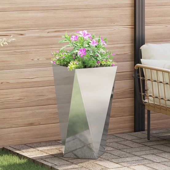 Jardinière haute en acier galvanisé pour jardin et terrasse argent 75 cm
