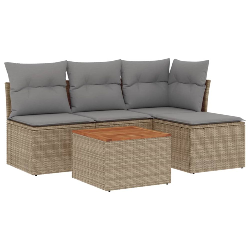 Salon de jardin avec coussins 5pcs mélange beige résine tressée