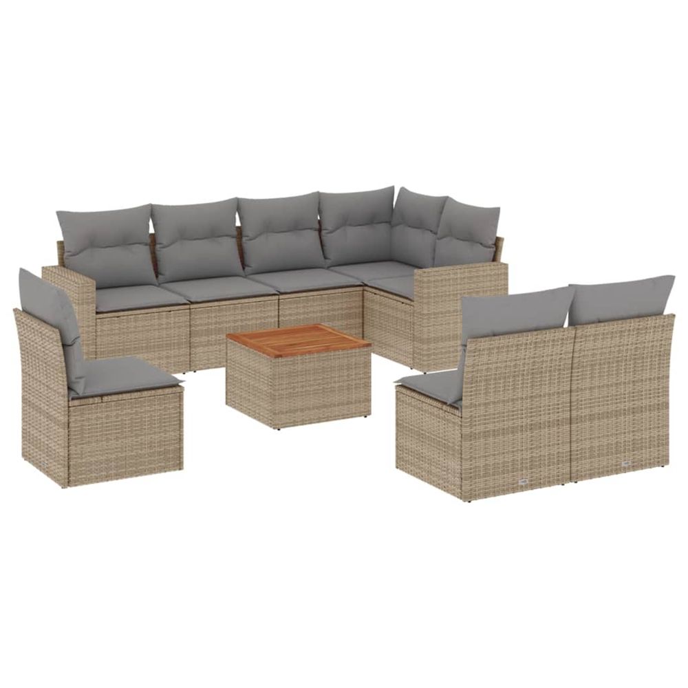 Salon de jardin avec coussins 9 pcs beige résine tressée