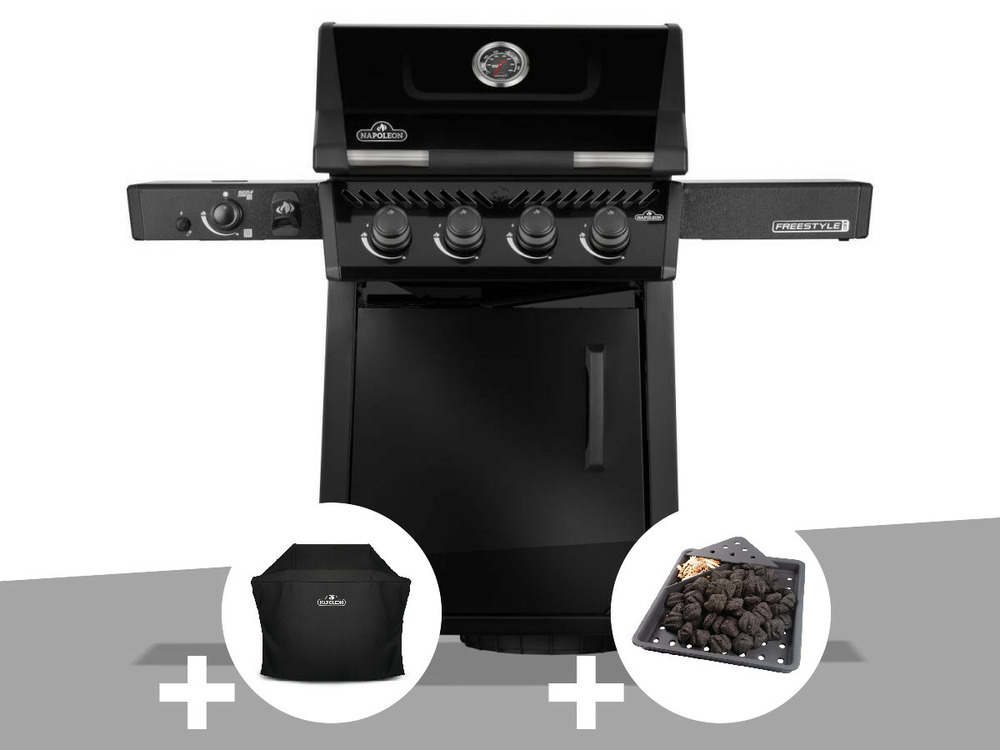 Barbecue gaz freestyle 425 noir pro 4 brûleurs + 1 sizzle zone + housse + platea