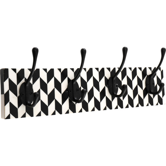 Patère en bois et métal 4 crochets damier
