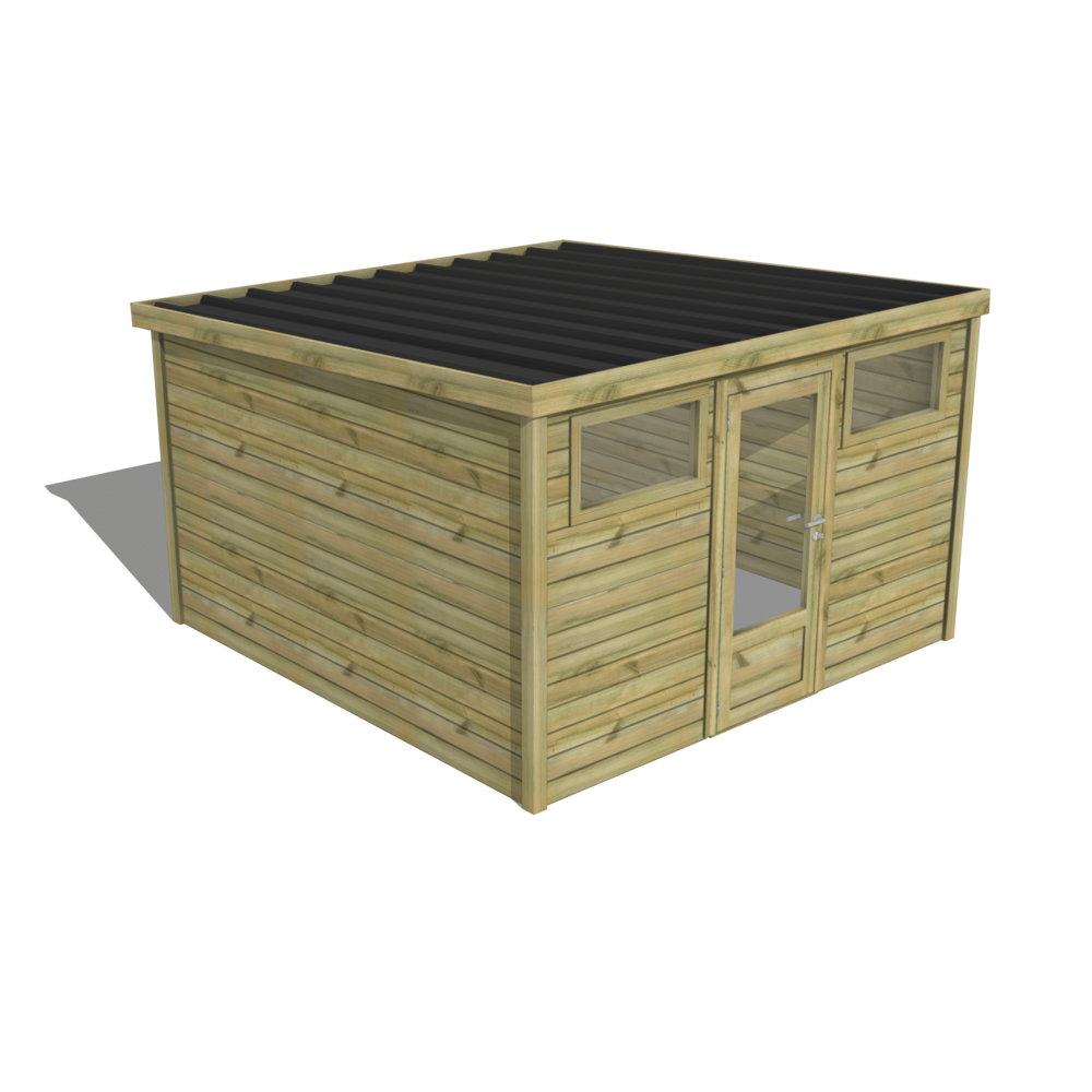 Abri de jardin bois pin traité autoclave 27mm - essentiel - 3,44x3,44m / 12m2 - bac acier - abri français