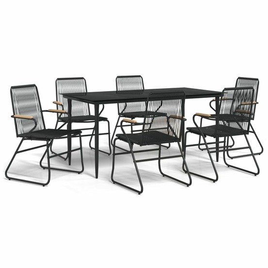 Ensemble à manger de jardin 7 pcs noir rotin pvc