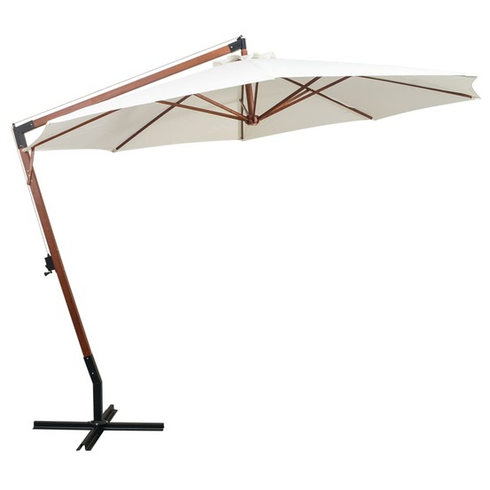 Parasol suspendu avec poteau en bois 350 cm blanc