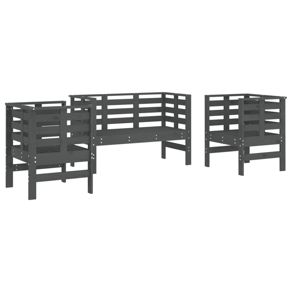 Salon de jardin 3 pcs gris bois massif de pin