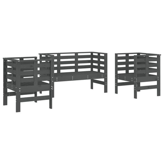 Salon de jardin 3 pcs gris bois massif de pin