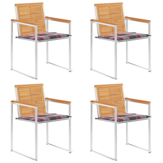 Chaises de jardin lot de 4 avec coussins bois de teck massif