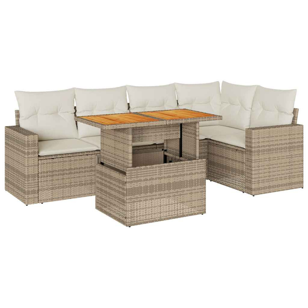Salon de jardin avec coussins 6 pcs beige résine tressée