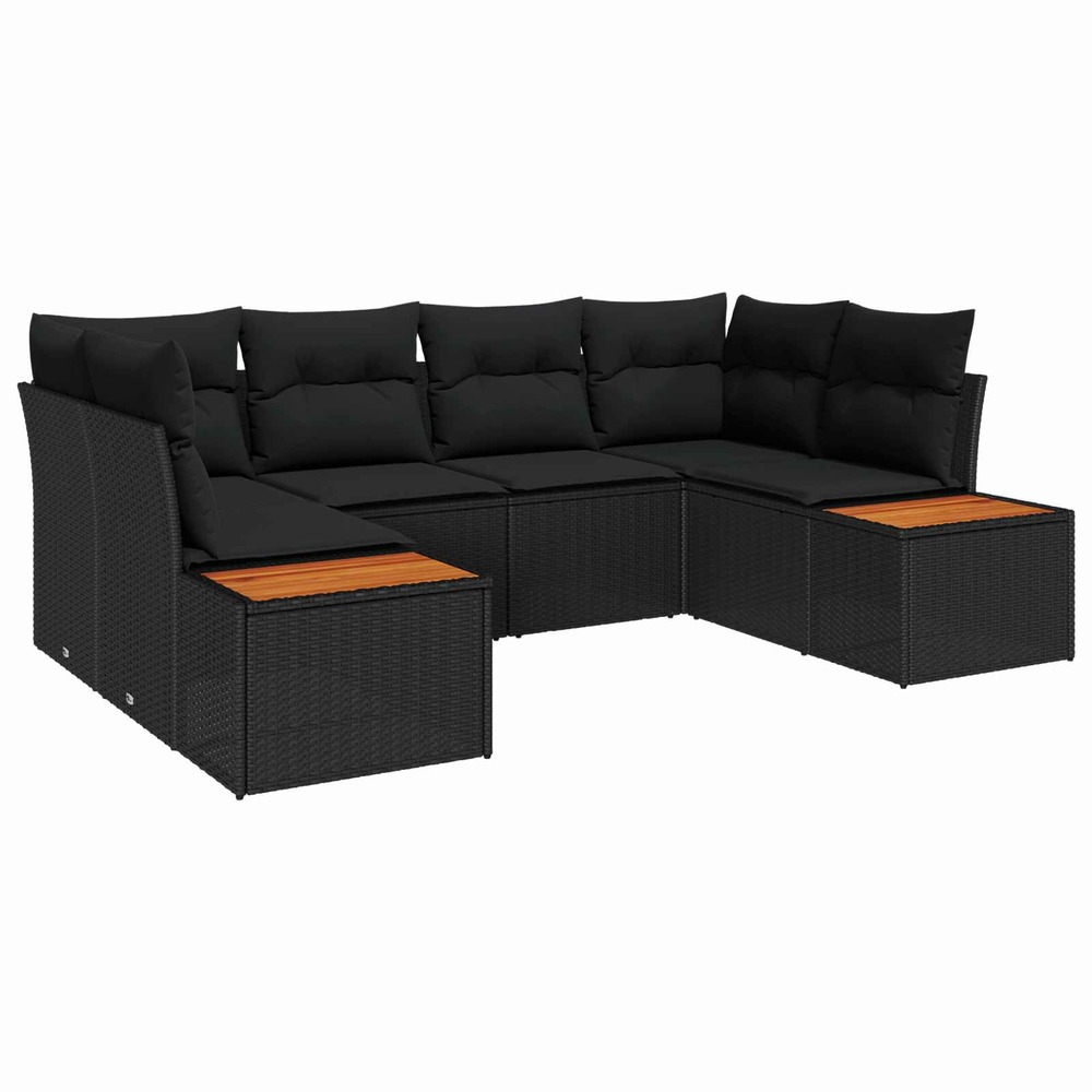 Ensemble de canapé de jardin avec coussin 6 pcs noir polyrotin