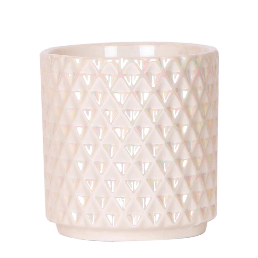 Cache-pot céramique facettes nacrées - éclat précieux - pot de 9cm - travertin