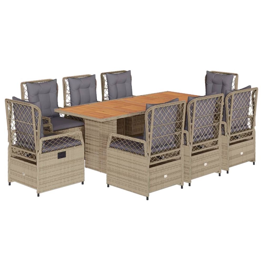 Ensemble à manger de jardin et coussins 9 pcs beige poly rotin