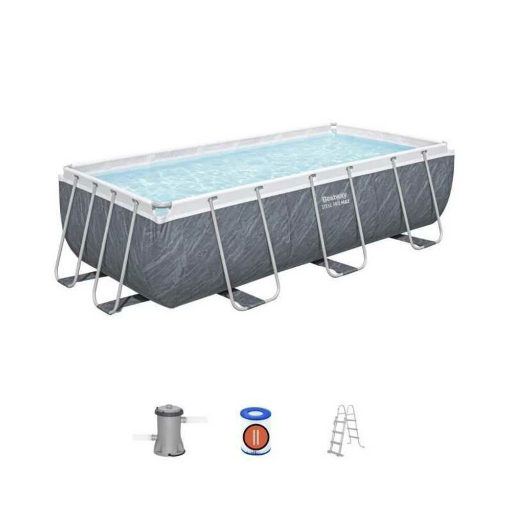 Kit piscine hors sol tubulaire bestway - steel pro max - 404 x 201 x 100 cm -rectangulaire (filtre a cartouche, échelle, 1 cart