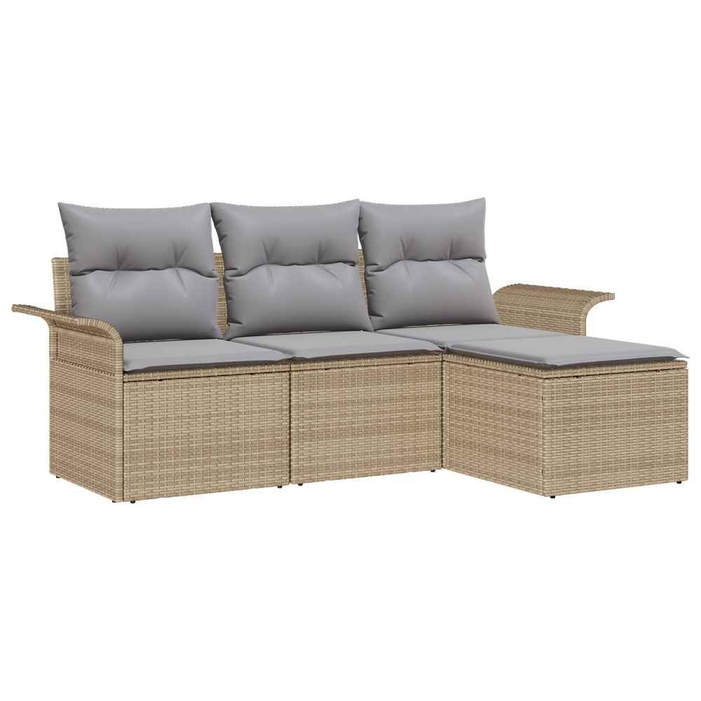 Ensemble de canapé de jardin 4 pièces avec coussins beige poly rattan