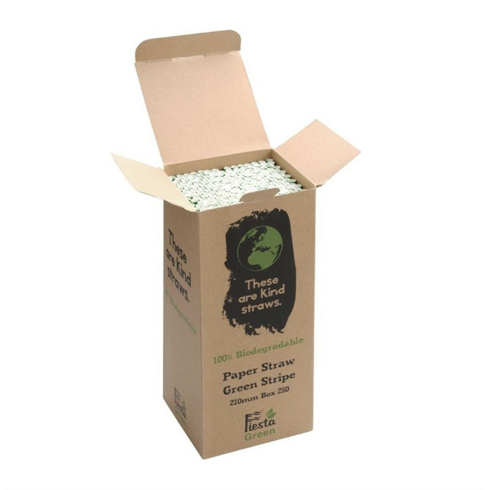 Paille biodégradable en papier fiesta green - vert & blanc - lot de 250