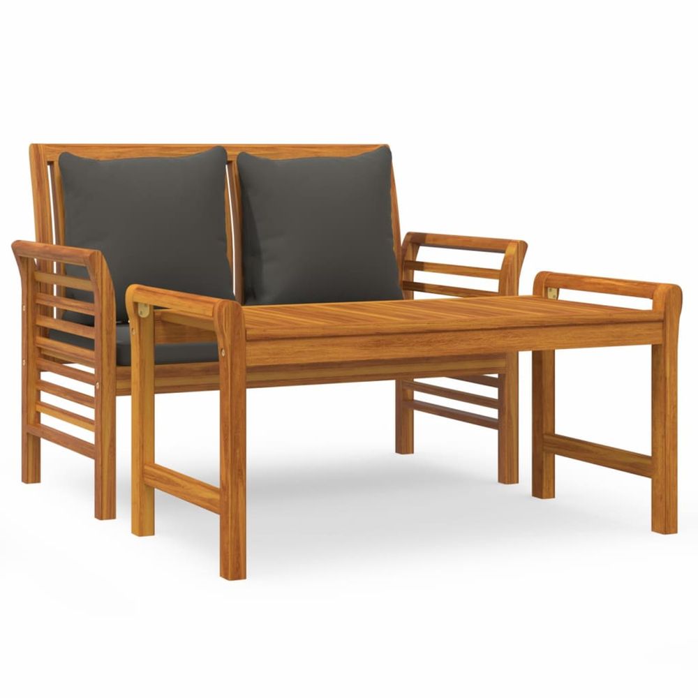 Salon de jardin 2 pcs avec coussins gris foncé bois massif