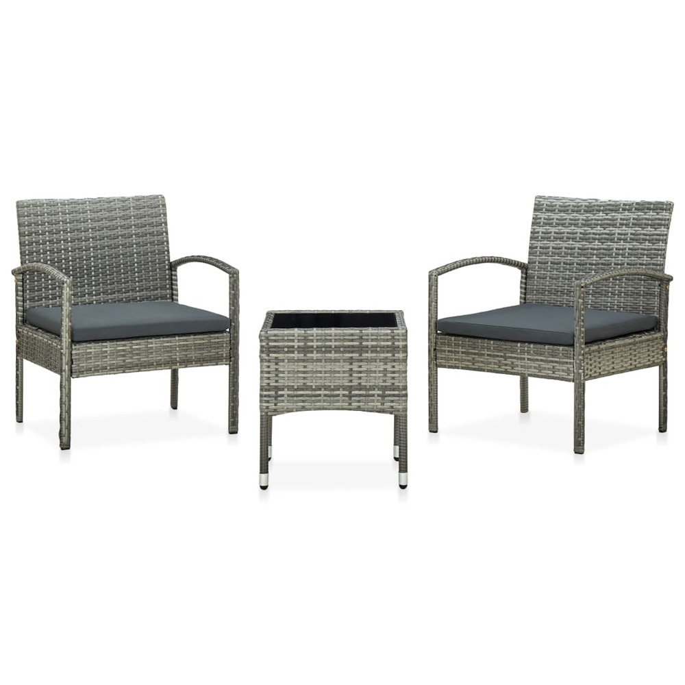 Ensemble de bistro 3 pcs avec coussins résine tressée gris